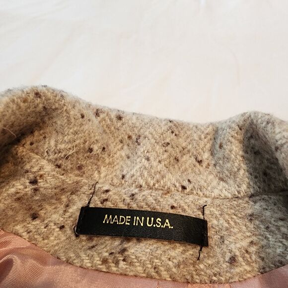 VTG Havoc 9/10 Women's Wool Coat, Made in the USA Beige herringbone, fully lined - Picture 4 of 7